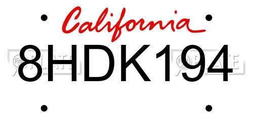 8HDK194 California License Plate