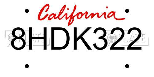 8HDK322 California License Plate