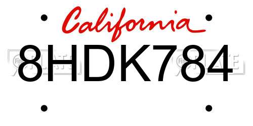 8HDK784 California License Plate