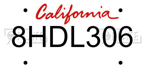8HDL306 California License Plate
