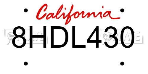 8HDL430 California License Plate