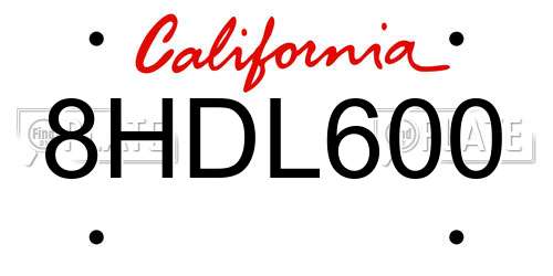 8HDL600 California License Plate