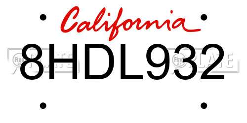 8HDL932 California License Plate