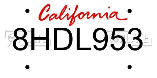 8HDL953 California License Plate