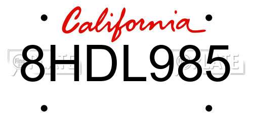 8HDL985 California License Plate