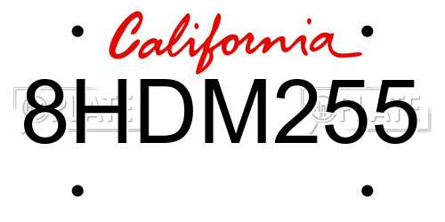 8HDM255 California License Plate