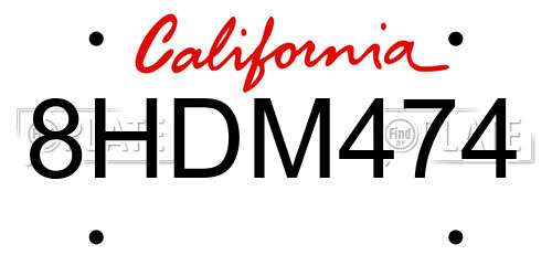 8HDM474 California License Plate