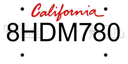 8HDM780 California License Plate
