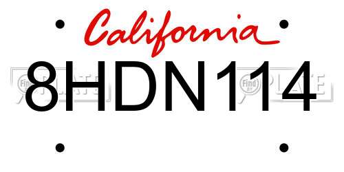 8HDN114 California License Plate