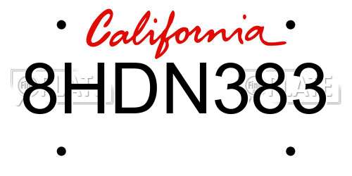 8HDN383 California License Plate