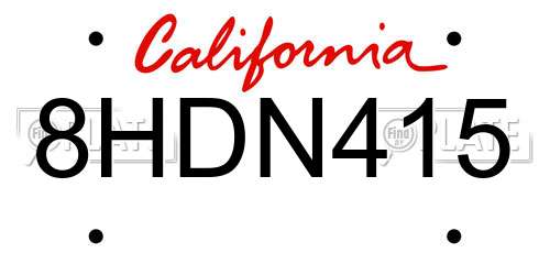 8HDN415 California License Plate