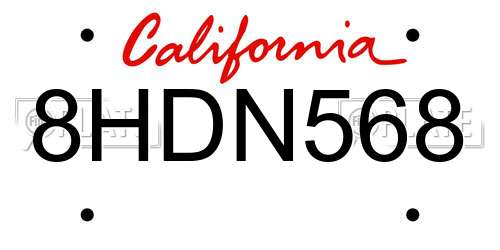8HDN568 California License Plate