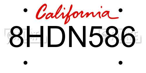 8HDN586 California License Plate