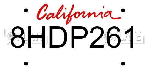 8HDP261 California License Plate