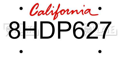 8HDP627 California License Plate