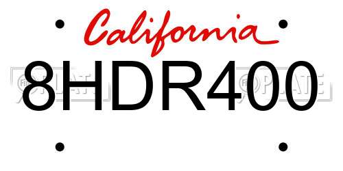 8HDR400 California License Plate