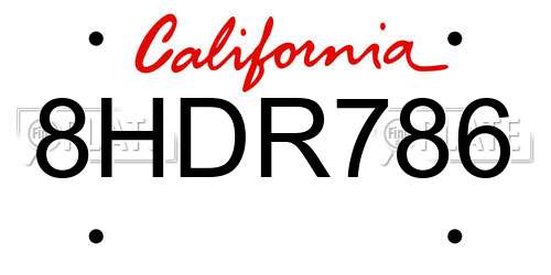 8HDR786 California License Plate