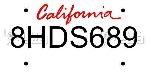 8HDS689 California License Plate