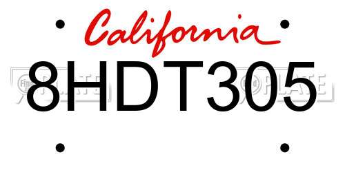 8HDT305 California License Plate