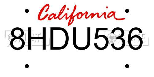 8HDU536 California License Plate