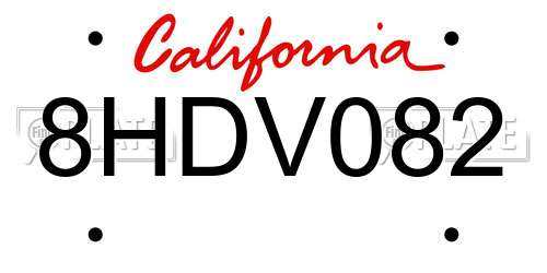 8HDV082 California License Plate