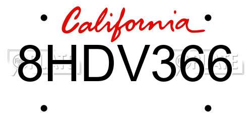 8HDV366 California License Plate