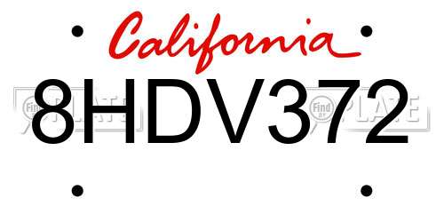 8HDV372 California License Plate