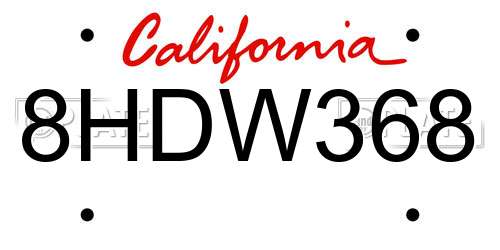 8HDW368 California License Plate