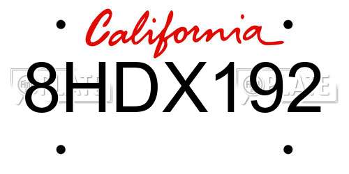 8HDX192 California License Plate