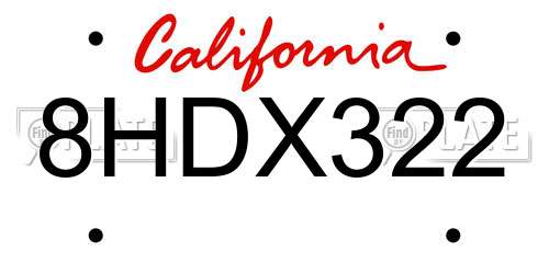 8HDX322 California License Plate