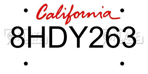 8HDY263 California License Plate