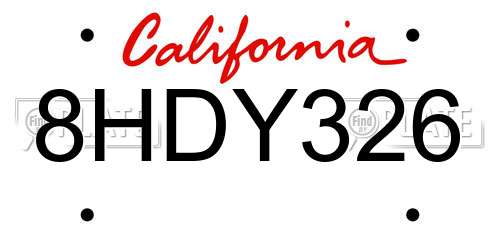 8HDY326 California License Plate
