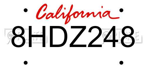 8HDZ248 California License Plate