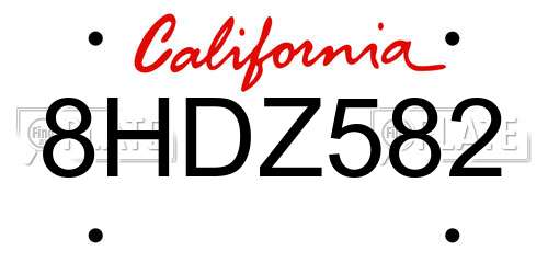 8HDZ582 California License Plate