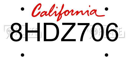 8HDZ706 California License Plate