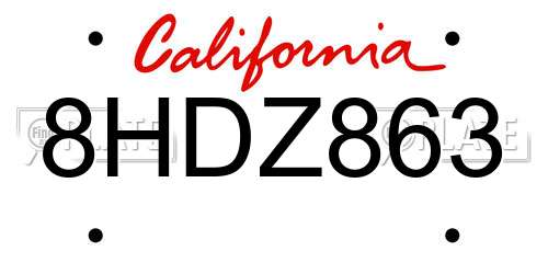 8HDZ863 California License Plate