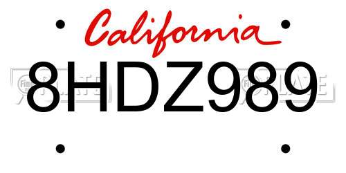 8HDZ989 California License Plate