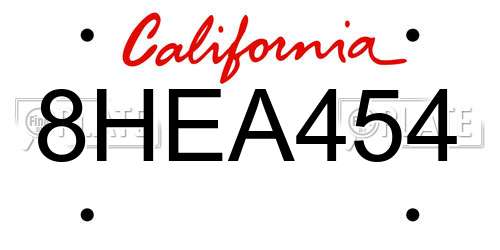 8HEA454 California License Plate