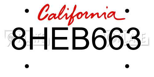 8HEB663 California License Plate