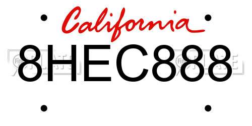 8HEC888 California License Plate