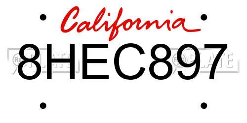 8HEC897 California License Plate
