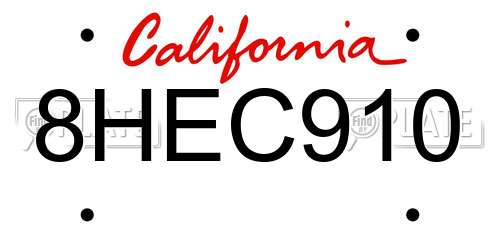 8HEC910 California License Plate