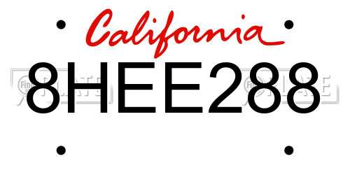 8HEE288 California License Plate