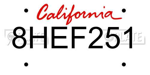 8HEF251 California License Plate