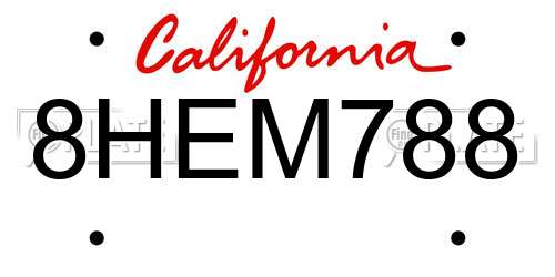 8HEM788 California License Plate