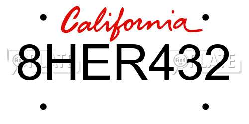8HER432 California License Plate