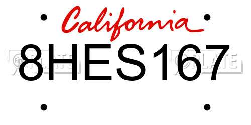 8HES167 California License Plate