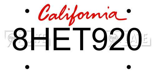 8HET920 California License Plate
