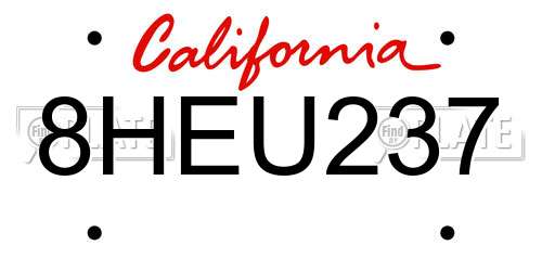 8HEU237 California License Plate