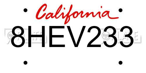 8HEV233 California License Plate